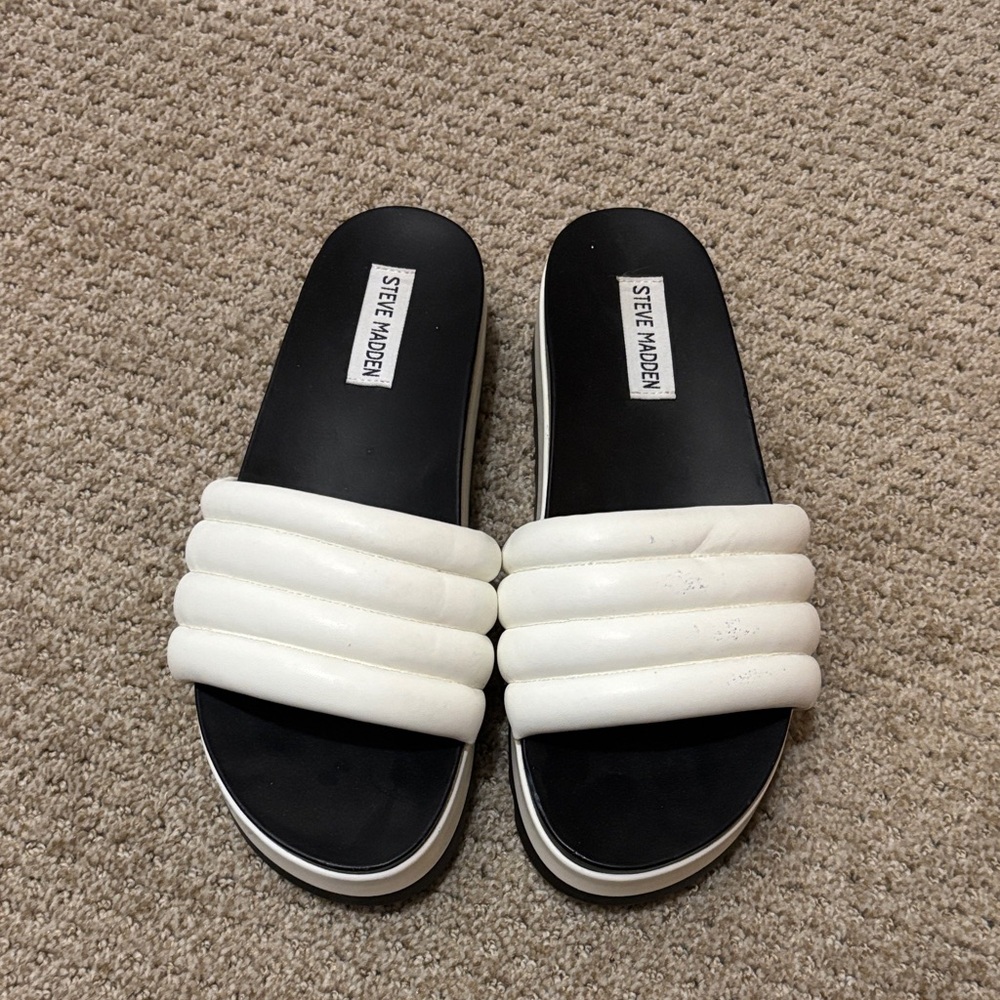 Steve Madden Women's Black and White Platform Slide Sandals